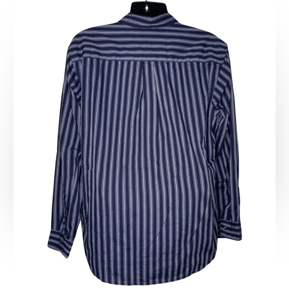 Basic Editions Striped Long Sleeve Button Down Shirt (Size:L, Color:Navy/White) - Picture 2 of 3
